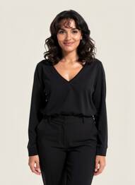 Top guler în v mâneci lungi negru MAJESTIC FILATURES femeie