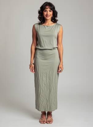 Rochie lungă fără mâneci fără mâneci verde MAJESTIC FILATURES femeie
