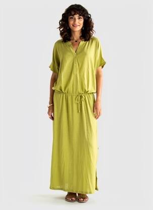 Rochie lungă mâneci lungi mâneci lungi verde MAJESTIC FILATURES femeie