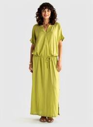 Rochie lungă mâneci lungi mâneci lungi verde MAJESTIC FILATURES femeie