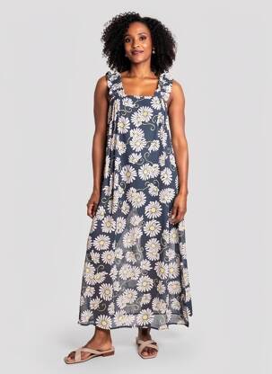 Rochie lungă imprimeu floral fără mâneci albastru ZYGA femeie