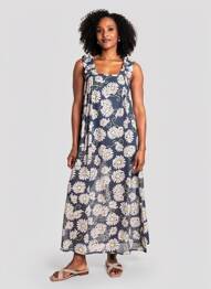 Rochie lungă imprimeu floral fără mâneci albastru ZYGA femeie