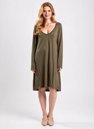 Rochie midi mâneci lungi mâneci lungi verde MAJESTIC FILATURES femeie