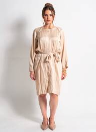 Rochie midi țesătură crep mâneci lungi bej INTROPIA femeie