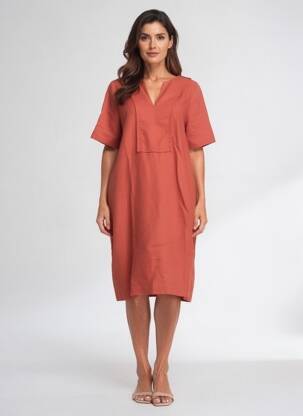 Rochie midi mâneci scurte mâneci scurte portocalie ZYGA femeie