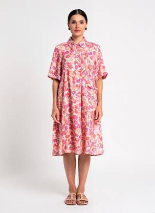 Rochie midi mâneci scurte mâneci scurte roz ZYGA femeie
