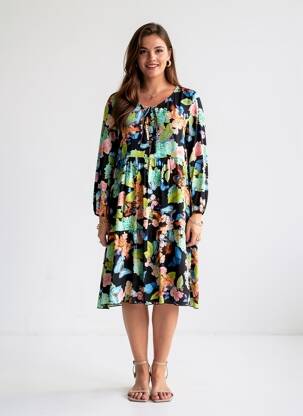 Rochie midi imprimeu floral mâneci lungi albastru CHIARA FIORINI femeie