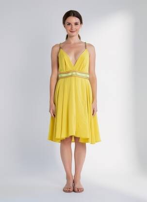 Rochie midi croială fluidă fără mâneci galben ELLA LUNA femeie