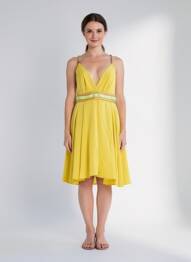 Rochie midi croială fluidă fără mâneci galben ELLA LUNA femeie
