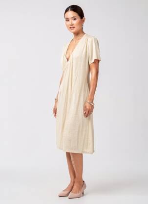 Rochie midi mâneci scurte mâneci scurte bej MAJESTIC FILATURES femeie