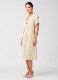 Rochie midi mâneci scurte mâneci scurte bej MAJESTIC FILATURES femeie