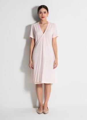 Rochie midi mâneci scurte mâneci scurte roz MAJESTIC FILATURES femeie