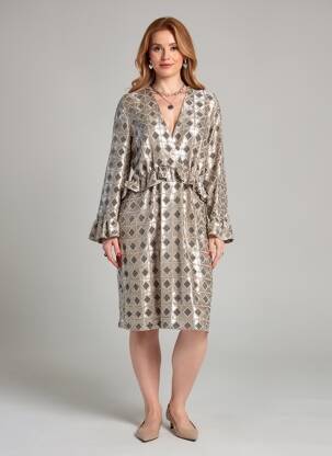 Rochie midi mâneci lungi mâneci lungi bej INTROPIA femeie