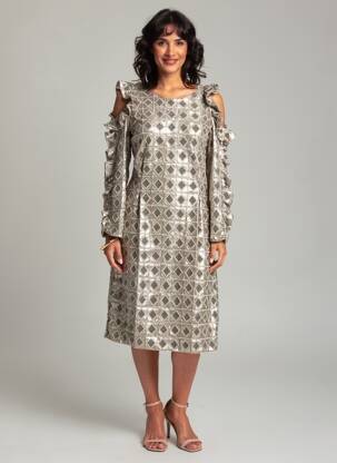 Rochie midi mâneci lungi mâneci lungi bej INTROPIA femeie