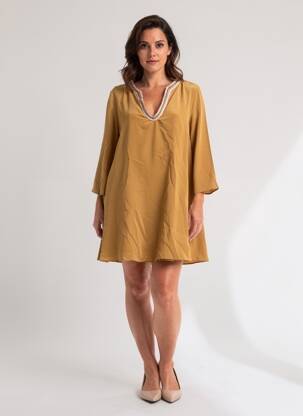 Rochie scurtă mâneci 3/4 mâneci 3/4 maro ELLA LUNA femeie