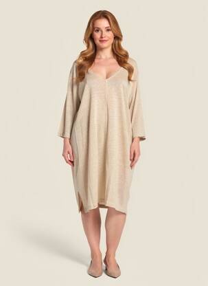 Rochie midi mâneci 3/4 mâneci 3/4 bej MAJESTIC FILATURES femeie