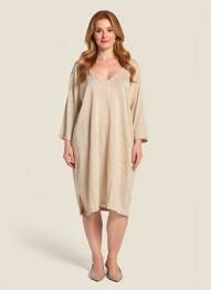 Rochie midi mâneci 3/4 mâneci 3/4 bej MAJESTIC FILATURES femeie