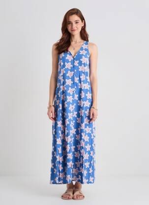Rochie lungă imprimeu fantezie bretele subțiri albastru COMPAÑIA FANTASTICA femeie