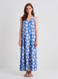 Rochie lungă imprimeu fantezie bretele subțiri albastru COMPAÑIA FANTASTICA femeie