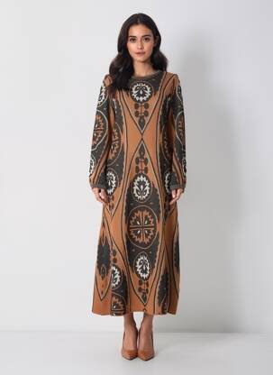 Rochie lungă mâneci lungi mâneci lungi maro MEISÏE femeie