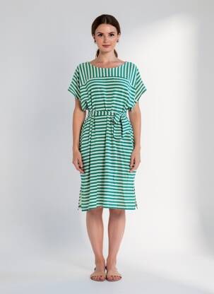 Rochie midi imprimeu fantezie mâneci scurte verde KING LOUIE femeie