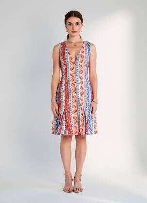 Rochie midi imprimeu fantezie fără mâneci roșu ADORE femeie