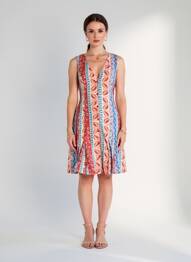 Rochie midi imprimeu fantezie fără mâneci roșu ADORE femeie