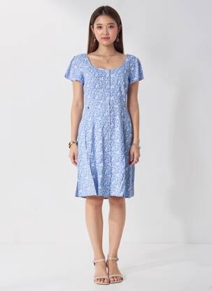 Rochie midi imprimeu fantezie mâneci scurte albastru RAGWEAR femeie