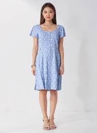 Rochie midi imprimeu fantezie mâneci scurte albastru RAGWEAR femeie