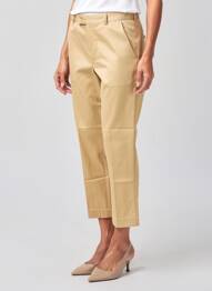 Pantalon 7/8 talie cu cleme mărime normală bej LIS LAREIDA femeie