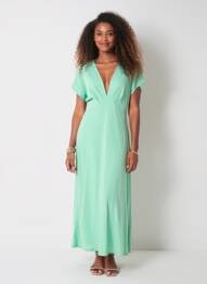 Rochie lungă mâneci scurte mâneci scurte verde KILKY femeie