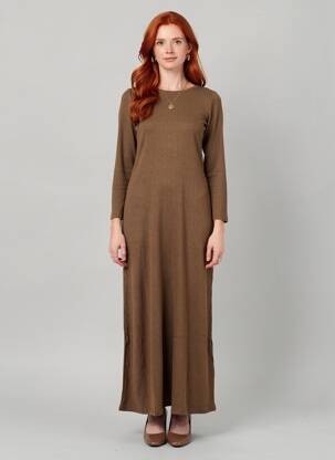 Rochie lungă mâneci lungi mâneci lungi maro GRACE & MILA femeie