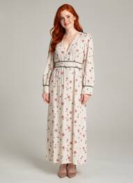 Rochie lungă mâneci lungi mâneci lungi bej GRACE & MILA femeie
