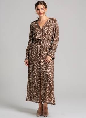 Rochie lungă mâneci lungi mâneci lungi maro GRACE & MILA femeie