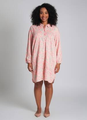 Rochie scurtă croială fluidă mâneci lungi roz ELLE EST OU LA MER femeie