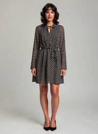 Rochie scurtă țesătură crep mâneci lungi negru CERISE BLUE femeie