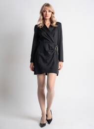 Rochie scurtă țesătură crep mâneci lungi negru KILKY femeie