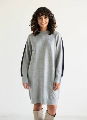 Rochie pulover țesătură melanj mâneci lungi gri ELLE EST OU LA MER femeie