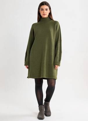 Rochie pulover croială dreaptă mâneci lungi verde GRACE & MILA femeie