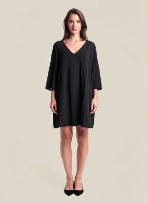 Rochie scurtă croială fluidă mâneci 3/4 negru GRACE & MILA femeie