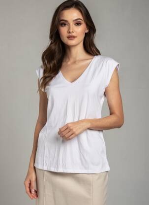 Tricou guler în v mâneci scurte alb PIECES femeie