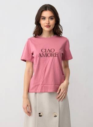 Tricou serigrafie flockată mâneci scurte roz GRACE & MILA femeie