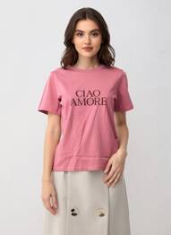Tricou serigrafie flockată mâneci scurte roz GRACE & MILA femeie