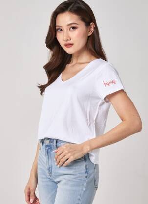 Tricou serigrafie flockată mâneci scurte alb PIECES femeie