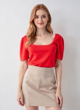 Tricou croială cambrată mâneci scurte roșu PIECES femeie