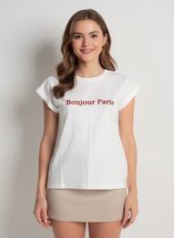 Tricou serigrafie flockată mâneci scurte alb GRACE & MILA femeie