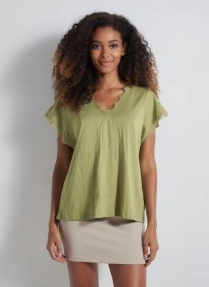 Tricou croială dreaptă mâneci scurte verde KILKY femeie