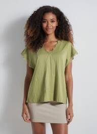 Tricou croială dreaptă mâneci scurte verde KILKY femeie