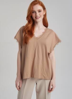 Tricou croială dreaptă mâneci scurte maro KILKY femeie