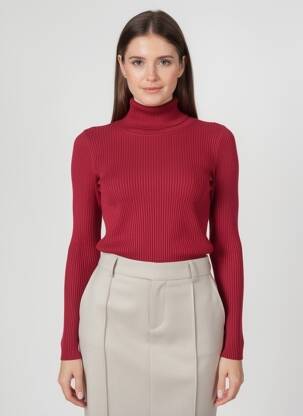 Pulover cu guler înalt țesătură ripsată mâneci lungi violet KILKY femeie